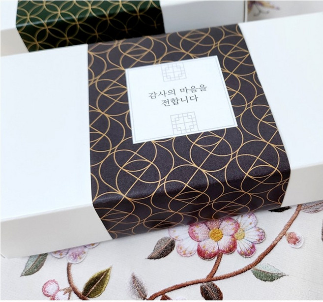[더위치] F 감사의 마음 기하학 패턴 브라운 띠지 50장 추석 설날 명절 문양 과일포장 청과물포장 선물포장, 1개