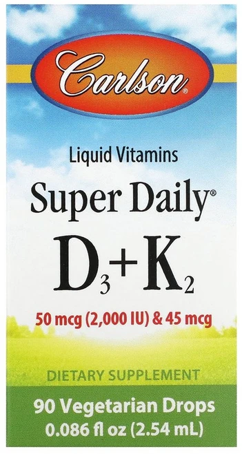칼슨랩스 슈퍼 데일리 D3 + K2 50mcg (2000IU) 45mcg 베지 드롭 90회 2.54ml (0.086fl oz), 1개 - 쿠팡
