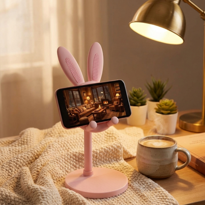 토끼 디자인 휴대폰 거치대 태블릿 겸용 높이조절 접이식 책상용 스탠드 2P세트, 2개, 핑크