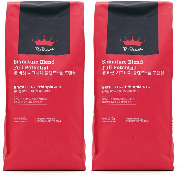 폴바셋 원두 커피원두 폴바셋 시그니처 블렌드 홀빈커피 1.01kg 2개입, 홀빈(분쇄안함), 2개