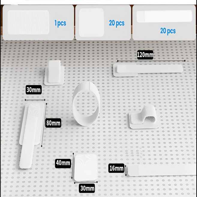 오리비아 부착형 간편 전선정리 찍찍이 벨크로 케이블 타이, 화이트 41PCS, 1세트