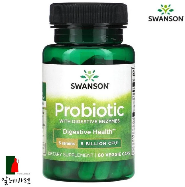 스완슨 소화 효소 함유 프로바이오틱 50억CFU 베지 캡슐 60정, 1개 - 쿠팡