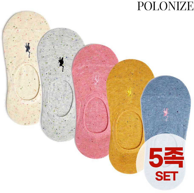 [폴로나이즈] 쥬시 자수 페이크삭스 여성 덧신 5족 세트