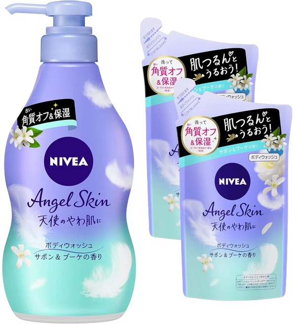 일본 니베아 엔젤스킨바디워시 간단각질케어 본체와리필3개세트, 1개, 1.2kg - 쿠팡