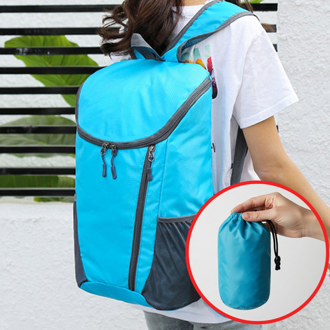 엘마운틴 오픈업 초경량 접이식 휴대용 배낭 20L 등산 여행 아웃도어 백팩, 스카이블루