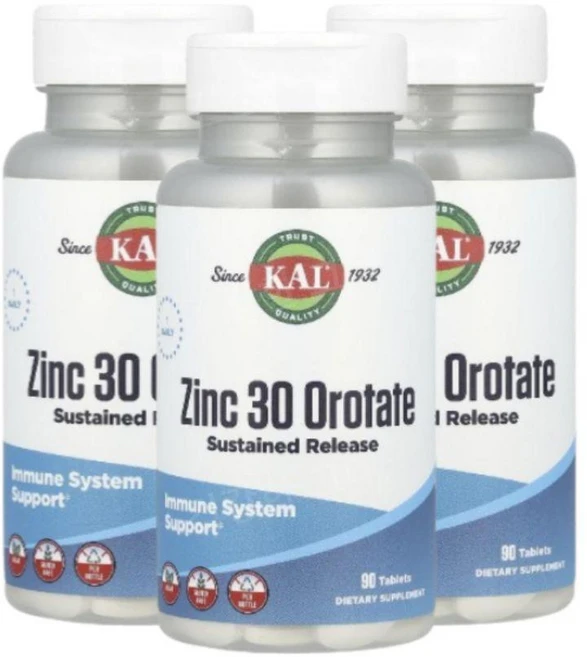 KAL 아연 30mg 오로테이트 서방형 Zinc Orotate Sustained Release, 3개, 90정 - 쿠팡