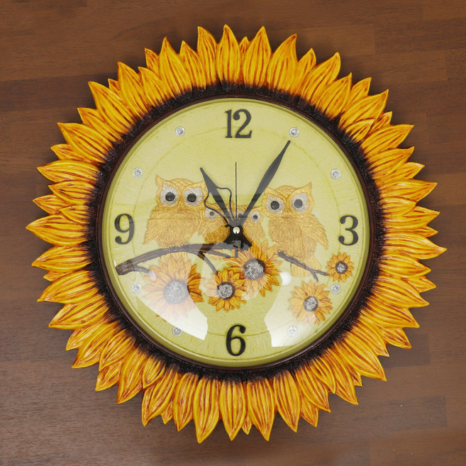 데일리데코 해바라기 부엉이 500 무소음 벽시계, 아이보리