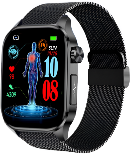 액션맨 글루코워치 ET 건강데이터 스마트워치, 블루투스, 5.13cm, 블랙실리콘+블랙메쉬