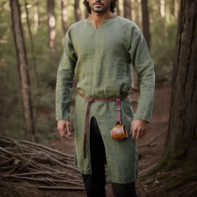 중세 르네상스 레트로 리넨 셔츠 탑 튜닉 남성 긴 가운 드레스 빈티지 자켓 바이킹 해적 코스프레 의상