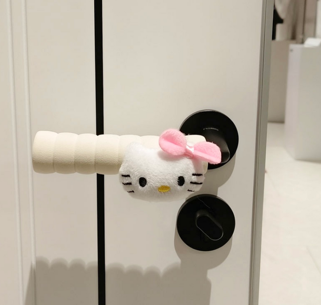 KT 핑크 리본 고양이 문고리 문손잡이 커버 인테리어 소품, 양쪽