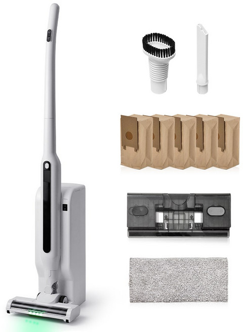 [신상품] 클래파 초경량 자동먼지비움 BLDC 무선 청소기 + 먼지봉투 5장 + 물걸레 키트, white, 화이트