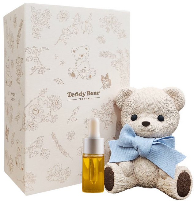 테디베어 정품 차량용 석고 방향제 디퓨저 새차선물 리필오일 10ml, 사려니(쿨/우디향), 크림, 1개