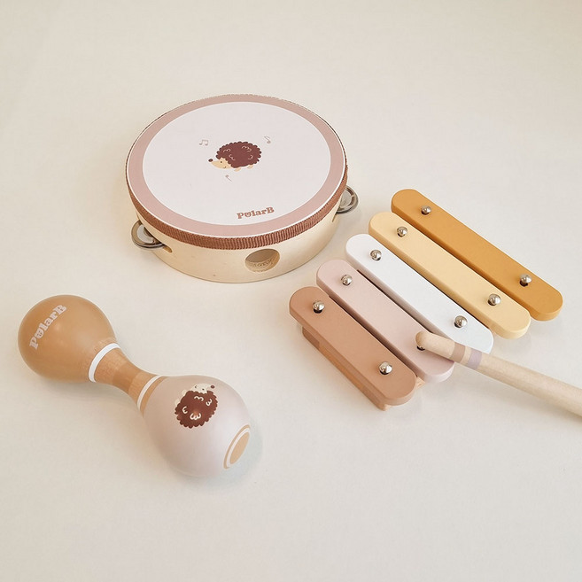 폴라비 유아 아기 원목 리듬 악기 놀이 세트, 브라운, 1개