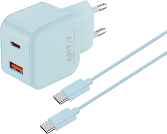 MPG ART7 초고속 충전기 미니 PD 핸드폰 스마트폰 듀얼 C타입 케이블 포함 세트, 10개, ART7  스카이 블루