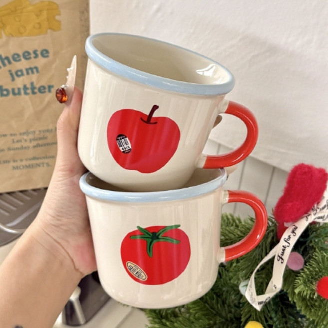 홈카페 과일 라벨 머그컵 350ml 집들이 결혼 선물, 귤