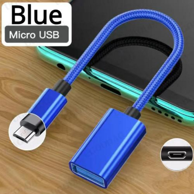 마이크로 USB OTG 어댑터 마이크로 USB 수-USB 2.0 암 케이블 어댑터 삼성 화웨이 안드로이드 폰 USB 플래시 드라이브용, Blue Micro USB, 1개