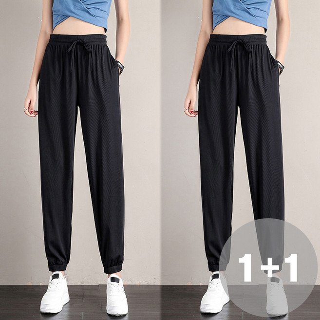 지디오 여성 쿨링 바지 2개 세트 밴딩 아이스 조거 봄 여름 팬츠 일자핏 슬림 시원한 긴바지