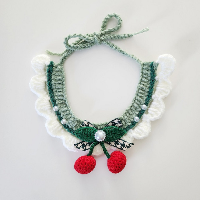 강아지 손뜨개 니트 케이프 뜨개질 고양이 길이조절 목걸이 반다나, 1개, 체리 그린