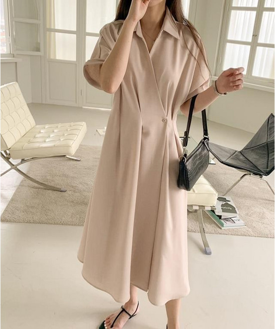 미쓰에버 자체 제작 원피스 여름 A라인 돌잔치 엄마 77사이즈 빅사이즈 랩 A라인 30대 미시 하객 정장 옷차림 블랙 원피스