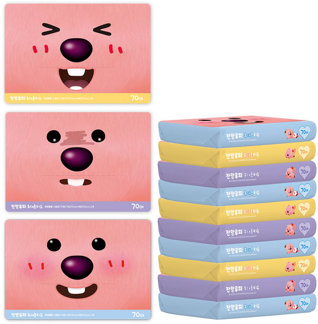 아이코닉스 잔망루피 휴대용 티슈 랜덤발송, 10세트, 70매