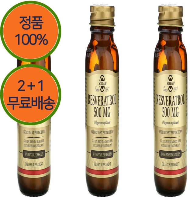 2+1 솔가 레스베라 트롤 폴리고넘 호장근 뿌리 추출물 500mg 30캡슐, 30정 - 쿠팡