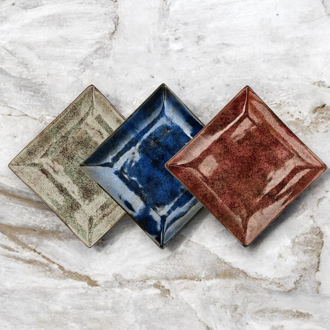 사각접시 2P 반찬 그릇 예쁜 카페 플레이트 집들이 선물 로얄에식스 정사각 도자기, 1세트, 레드