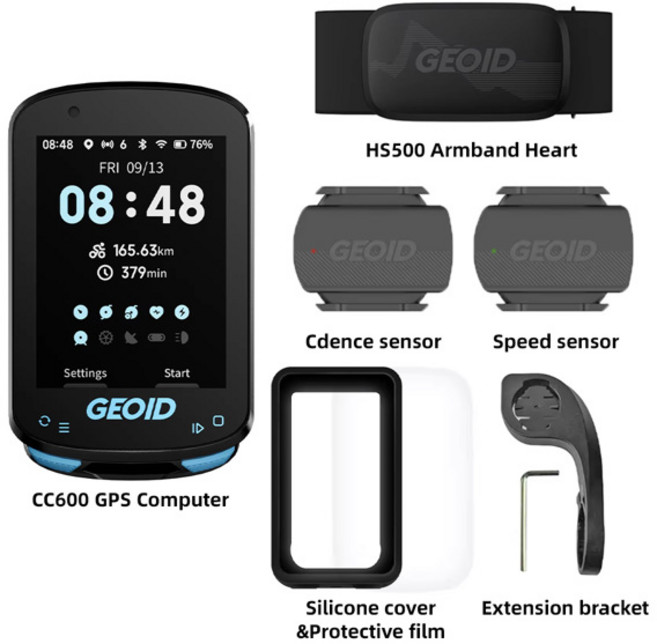 GEOID CC600 컬러 스크린 자전거 컴퓨터 스마트 내비게이션 GPS 무선 자전거 속도계 WIFI ANT 11 개 언어 사이클링 주행 거리계, 06 CC600 Computer Set8