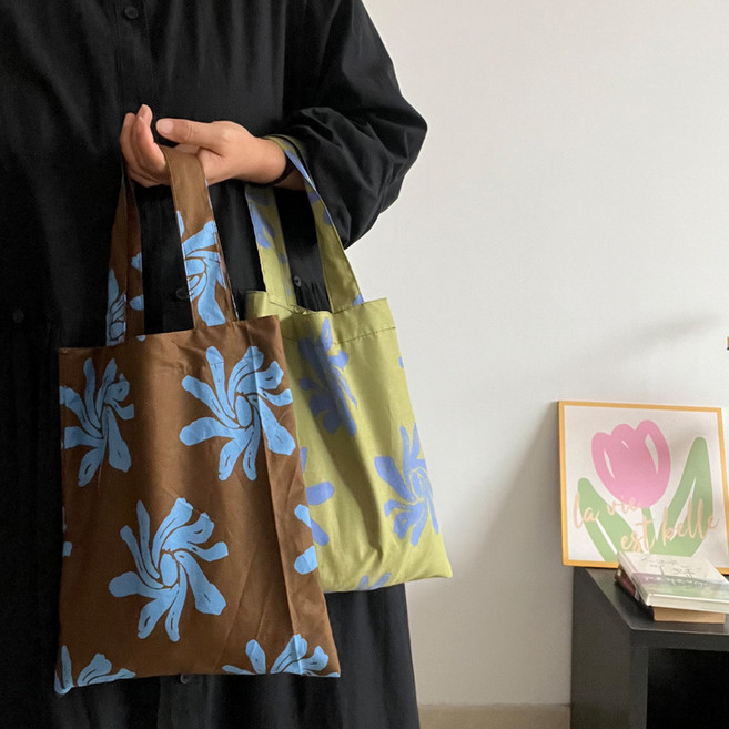 오키드 레이지 플로럴 미니 토트 가벼운 면소재 에코백