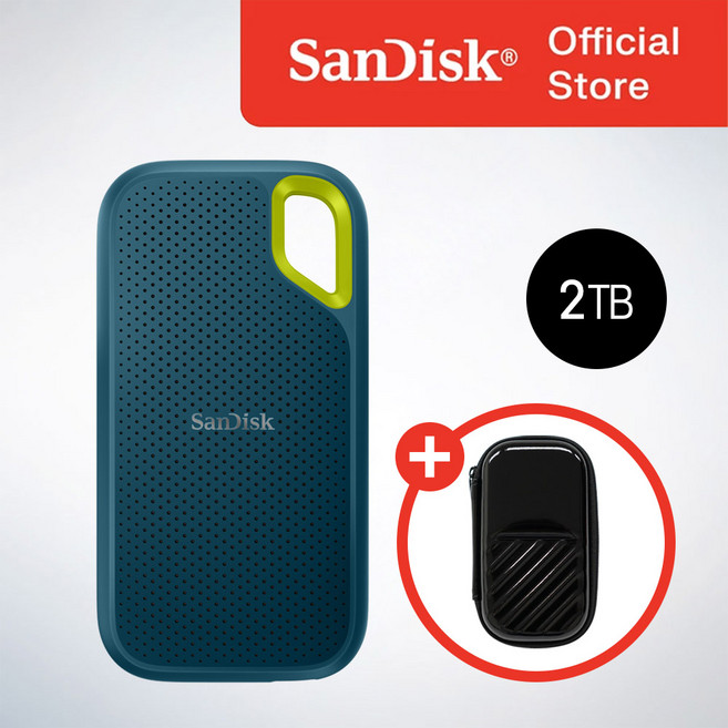 샌디스크 외장 SSD E61 익스트림 포터블 대용량 고성능 + 보관 케이스 패키지, 2TB, 몬테레이