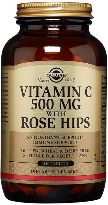 SOLGAR 維他命C 500毫克 含玫瑰果錠 無糖 無麩質, 250錠, 1個