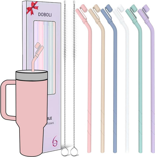 Doboli 교체용 33cm(13인치) 길이의 실리콘 빨대 빨대 커버 포함 Stanley Owala 1.2L(40온스) 887.2ml(30온스) 컵 텀블러와 호환 세척 브, 구부러짐
