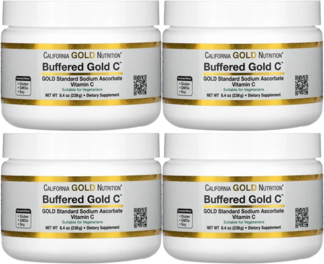 캘리포니아 골드 뉴트리션 CGN 완충형 골드씨 비산성 비타민C 분말 1000mg 아스코르브산나트륨 4병, 238g, 4통 - 쿠팡