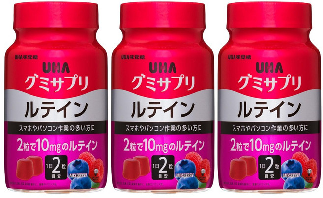 일본 UHA 루테인 지아잔틴 구미 젤리 눈영양제 시력보호 루테인구미 30일분 3통, 3개, 60정
