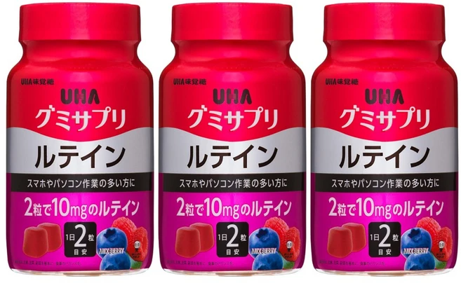 일본 UHA 루테인 지아잔틴 구미 젤리 눈영양제 시력보호 루테인구미 30일분 3통, 3개, 60정 - 쿠팡