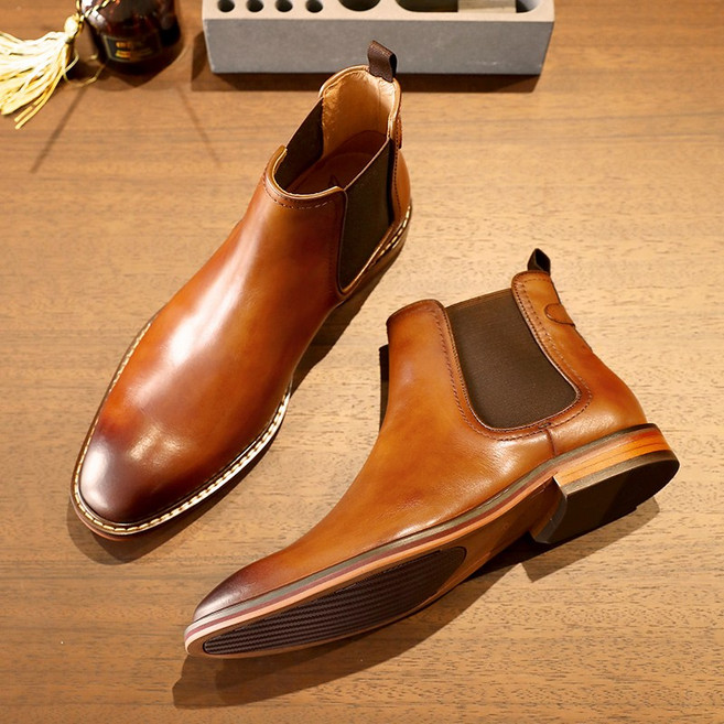 DESAI 데사이 남성용 첼시 부츠 핸드메이드 정품 가죽 드레스 슈즈 슬립온 정장용 부티