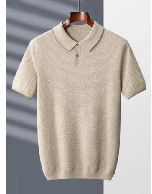 남성용 순수 염소 캐시미어 스웨터 폴로 넥 니트 풀오버 젊은 캐주얼 상의 반팔 셔츠 여름 100%
