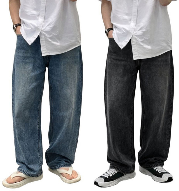 엘빈 남자 세미와이드 블랙청바지 샌드워싱청바지