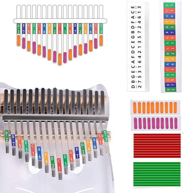 Ubrand 2세트 Kalimba 엄지 피아노 노트 스티커 초보자 학습자용 음악 선물 및 칼림바 스케일 스티커 타악기 (색상), Ubrand 2세트 Kalimba 엄지 피아노 노트 스, 1개