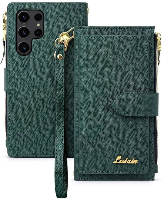 갤럭시 S24 시리즈 S24 / S24플러스 / S24울트라 - 엘원 지퍼1칸 + 카드7칸 + 지폐2칸 다이어리 케이스 + 손목스트랩