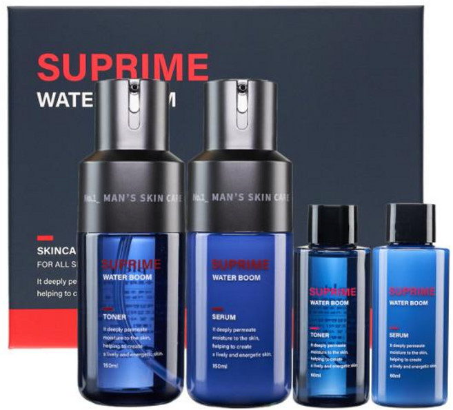 수프라임 워터 붐 남성화장품 세트 (스킨 150ml+60ml+로션 150ml+60ml), 1개