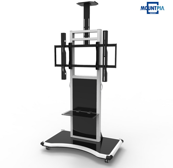 마운트피아 MPS-1 이동식티비거치대 TV스탠드 65~90인치, 실버, 유리선반, 추가안함, 1개