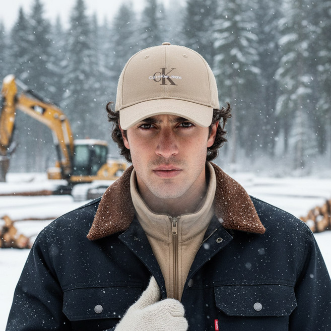 캘빈클라인 모노그램 모자 프린트로그 볼캡 베이지 기모