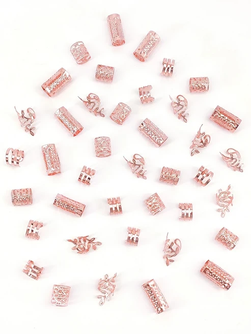 40/80PCS 여성을위한 우아한 속이 빈 머리 반지 여자 DIY 헤어 액세서리 Loc 보석, 03 Rose gold