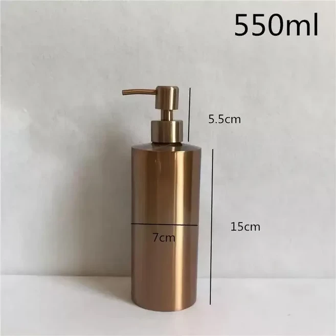 250ml/350ml/550ml 스테인레스 스틸 액체 비누 디스펜서 병 젤 로션 펌프 핸드 주방 욕실, 01 Rose gold, 02 550ml
