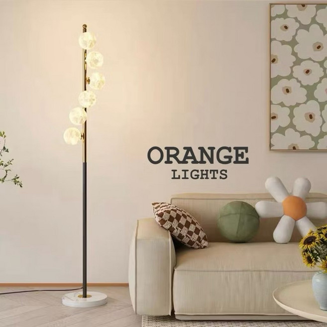 ORANGE LIGHTS 月球落地燈 3D列印 樹枝燈 奶油風 臥室床頭燈 大理石底座, 半黑半金色 搭配3D月球紋燈罩,附G9LED 9W*6 3000K黃光