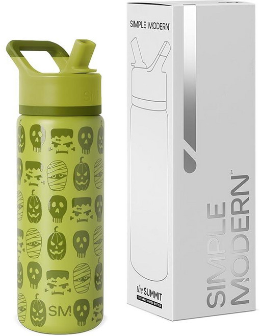 Simple Modern Halloween Kids Summit 빨대 뚜껑 포함 물병 | 532.3ml(18온스) 스테인리스 스틸 컵 단열 텀블러 남아 여아 학교용 | 마녀, 아동용 물병, 몬스터 매쉬