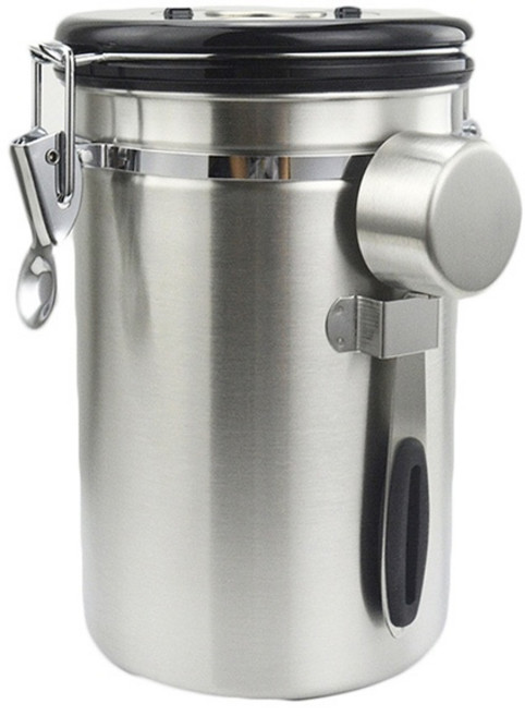 單向排氣閥咖啡豆罐 茶葉罐 帶日期 密封罐 儲物罐 真空罐 防潮罐 保鮮罐 大容量設計 附量勺, 1個, 小款1.2L