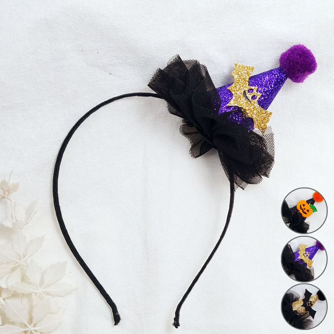 은꽃밴드 할로윈 머리띠 유아 헤어밴드 고깔 핸드메이드