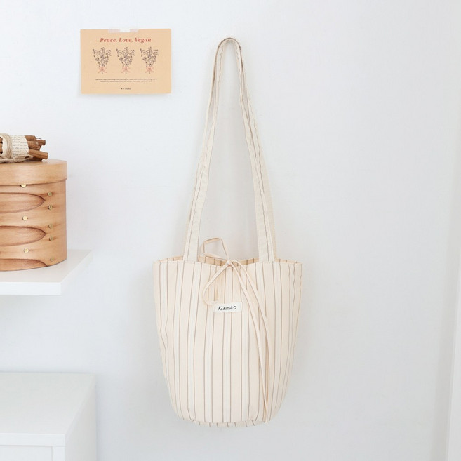 에브리테일 레몬 스트라이프 버킷백 숄더 에코백