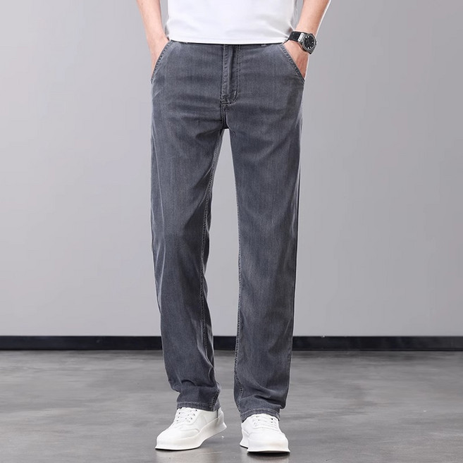 삼제태전 남성 여름 텐셀 데님 팬츠 얇은 소재 일자핏 루즈핏 대형 사이즈 캐주얼 데일리